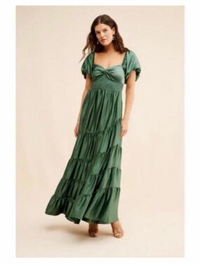 Free People Sundrenched Silky Maxi Dress Dark Moss Green
